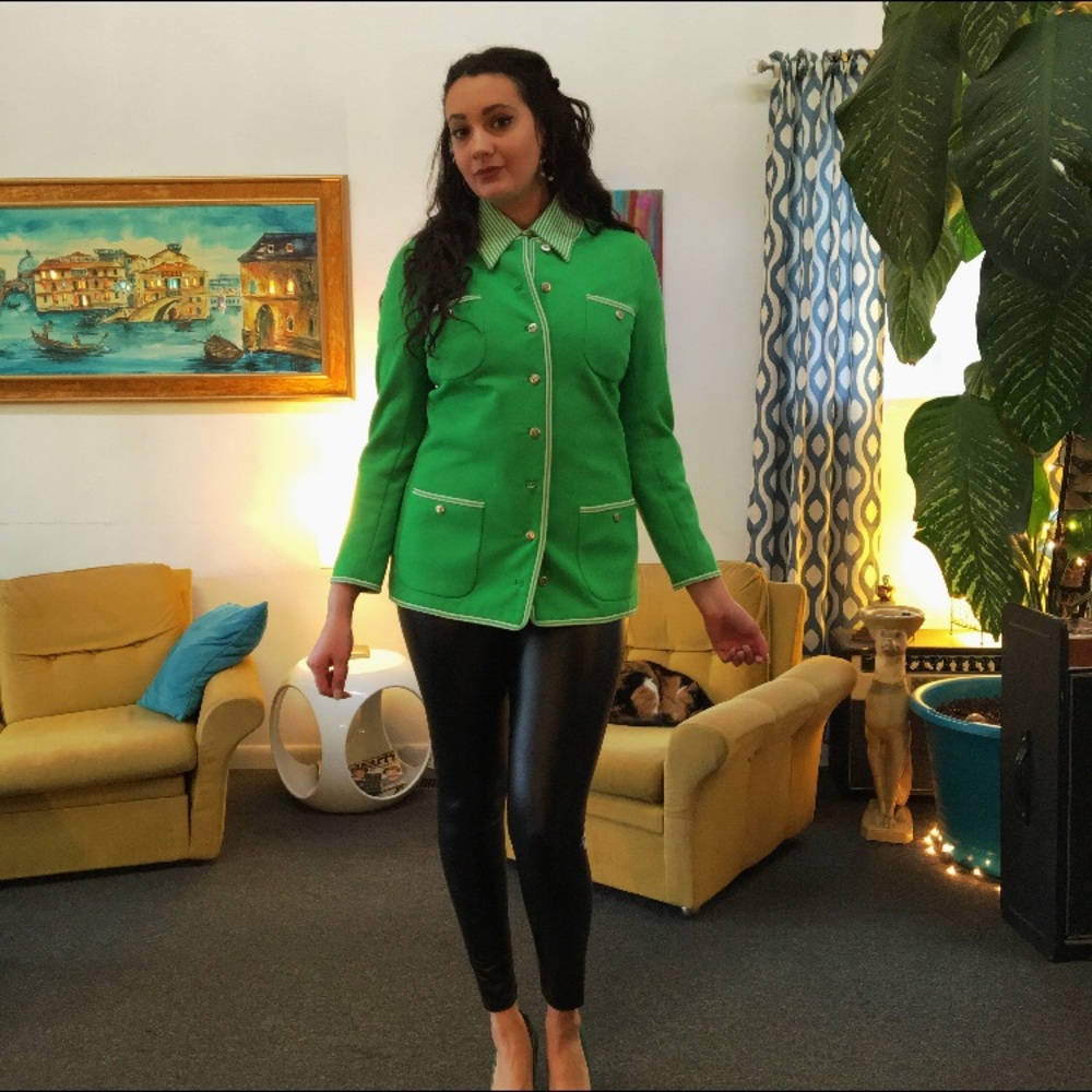 60s/70s vintage green jacket and shirt combo.